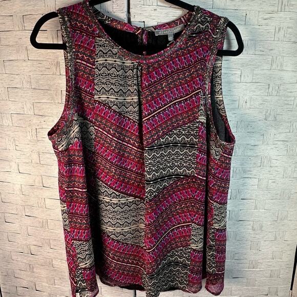 Daniel Ranin pink/black tank blouse silver beating collar, arm hole sleeveless - Picture 1 of 10